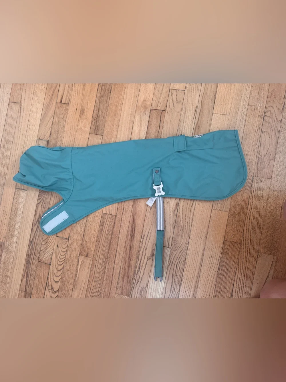 Teal Hooded Dog Rain Coat with Secure Straps